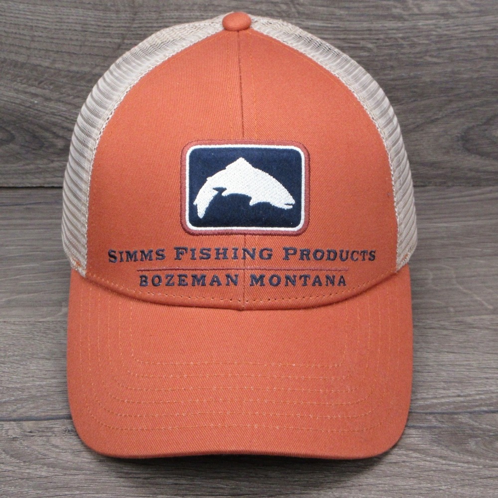 Simms Hat Cap Mens Snap Back Orange Fly Fishing Outdoor Trucker Gorpcore